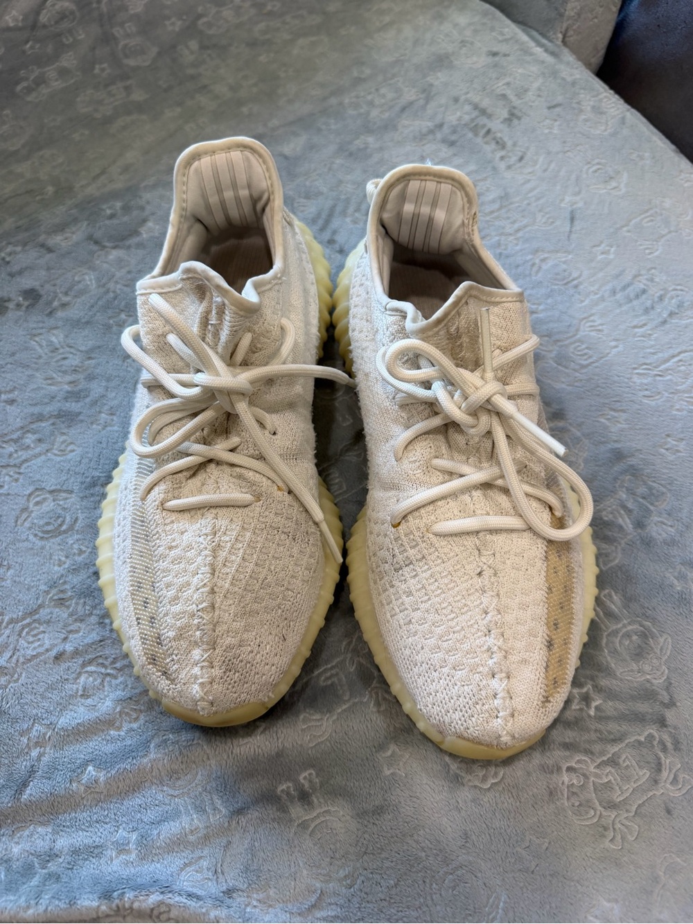Yeezy Boost Kids White Knit Sneakers with Yellow Sole
